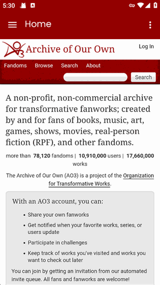 AO3 - Archive of Our Own 同人创作与阅读平台 Hero图